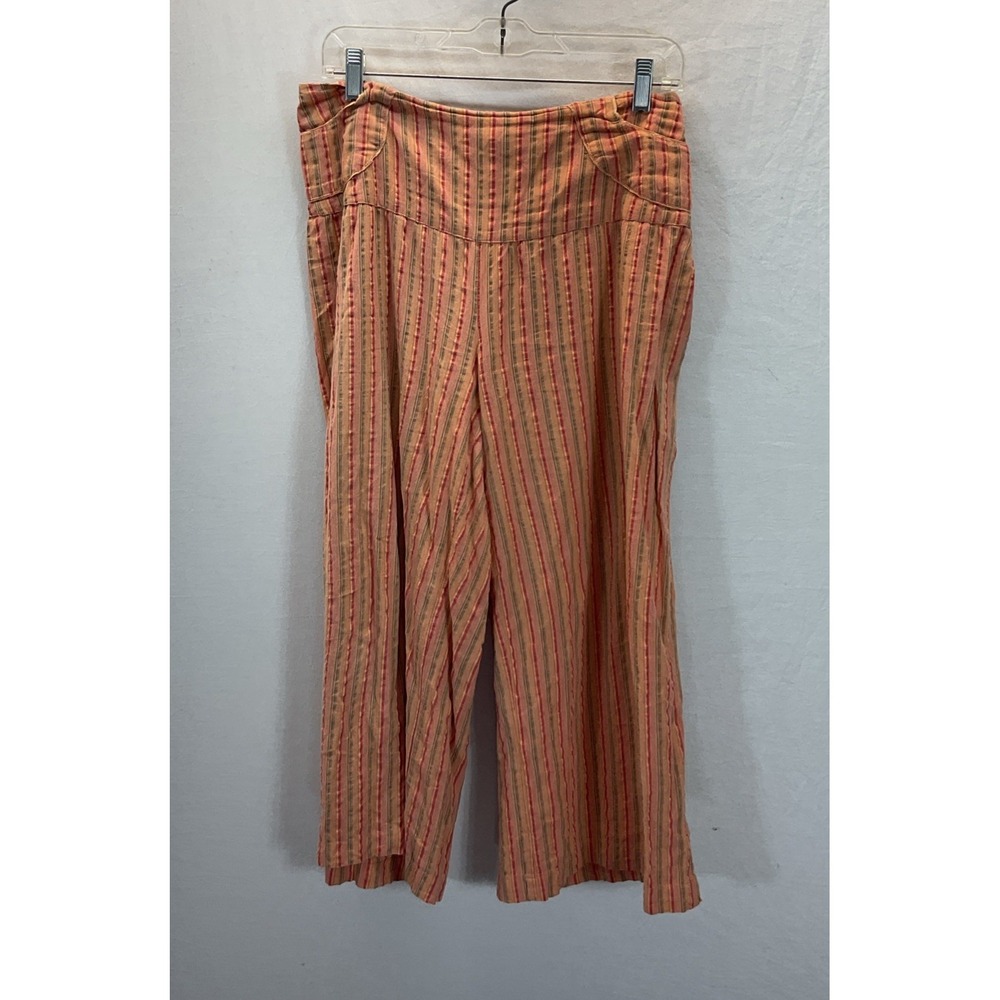 April Cornell Pants Women's M Orange Striped Pull On Pockets Lightweight Cropped